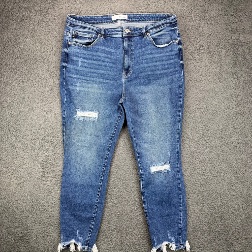 KanCan Womens High Rise Distressed Skinny Jeans Blue‎ Raw Hem KC8572D-P 2XL